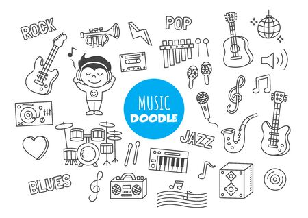 music kawaii doodle vector hand drawing styleのイラスト素材