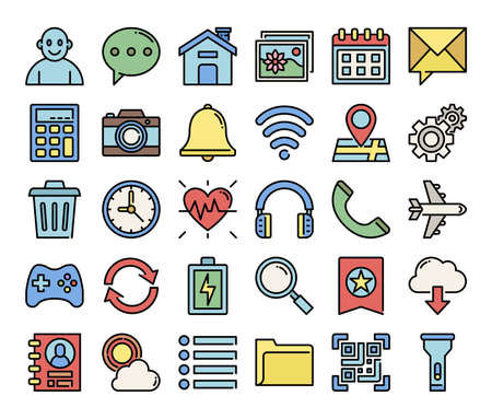 mobile user interface color outline vector icons pixel perfectのイラスト素材