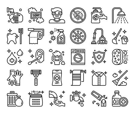 hygiene outline vector icons pixel perfectのイラスト素材