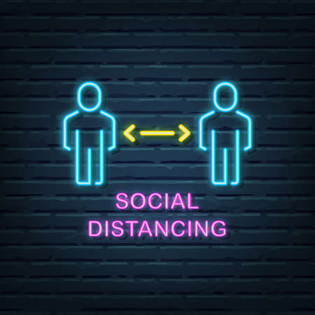 social distancing neon sign vector elementsのイラスト素材