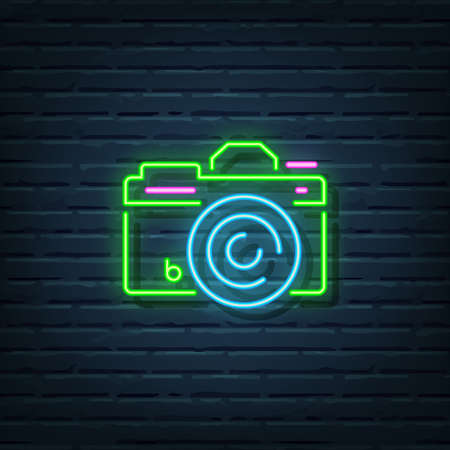 Camera Neon Sign Vector Elementsのイラスト素材