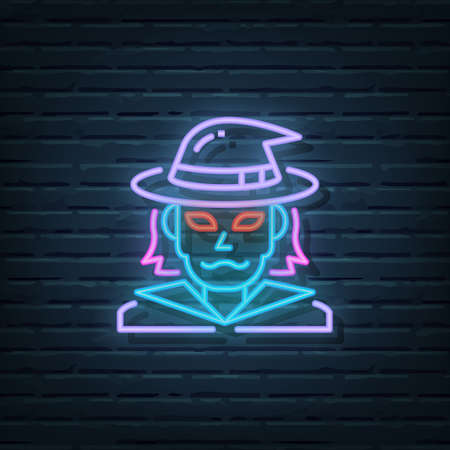Witch Neon Sign Vector Elementsのイラスト素材