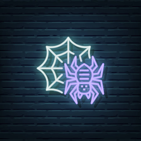 Spider Neon Sign Vector Elementsのイラスト素材