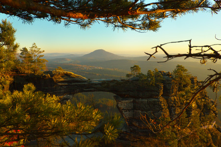 Natural sandstone gate in natioanl park Bohemian Switzerlandの写真素材