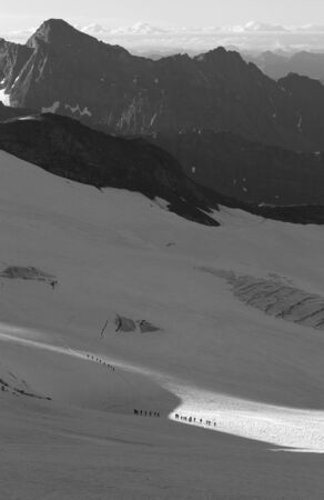 Groups of alpinist on the gracier, Hohe Tauren, Austriaの写真素材