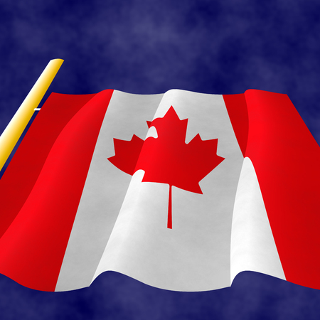 Illustration of flying Canadian Flag on the flagpole, view upの写真素材