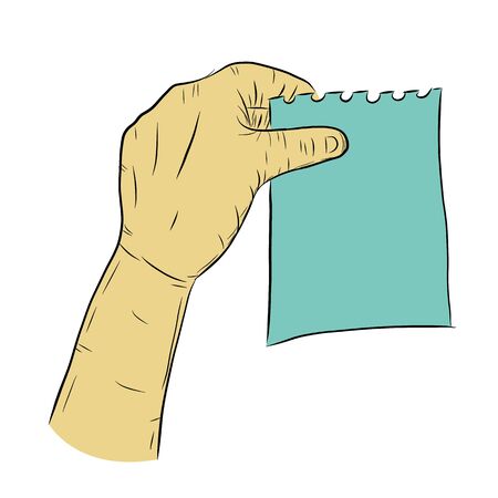 Hand with post-it on white background.のイラスト素材
