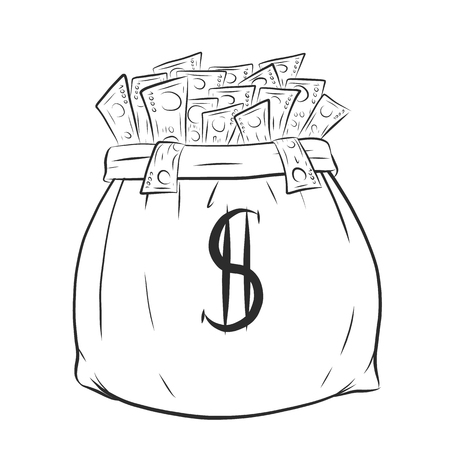 Money bag vector on white background.Money bag sketch by hand drawing.のイラスト素材