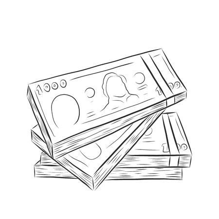 Money vector on white background.Money sketch by hand drawing.のイラスト素材