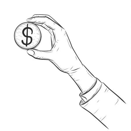 Business man's hand to hold coin on white background.のイラスト素材