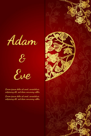 Cymbidium Orchids card on red background.Gold cymbidium orchids by hand drawing.のイラスト素材