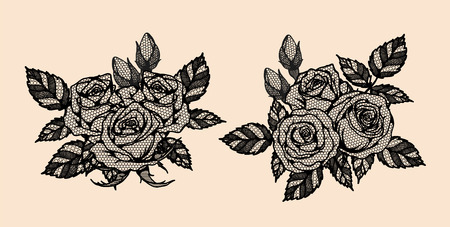 Rose vector lace by hand drawing.Beautiful flower on brown background.Rose lace art highly detailed in line art style.Flower tattoo on vintage paper.のイラスト素材