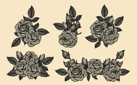Rose vector lace by hand drawing.Beautiful flower on brown background.Rose lace art highly detailed in line art style.Flower tattoo on vintage paper.のイラスト素材