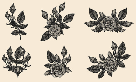 Rose vector lace by hand drawing.Beautiful flower on brown background.Rose lace art highly detailed in line art style.Flower tattoo on vintage paper.のイラスト素材