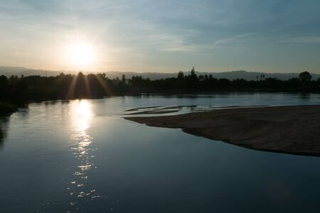 sunset at riverの写真素材