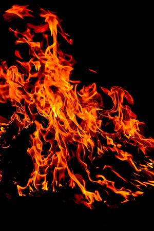 Fire flames on black backgroundの写真素材