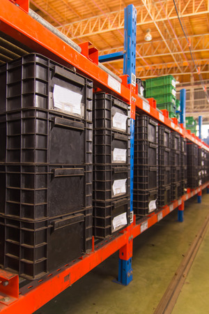 Conveyor rollers transport system for crates in factoryの写真素材