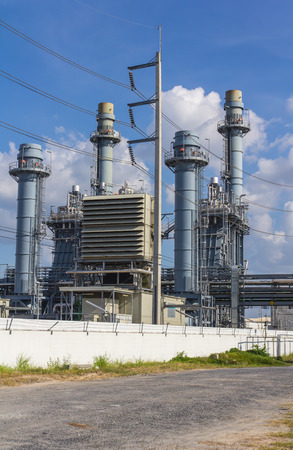 Industrial power plant with smokestackの写真素材