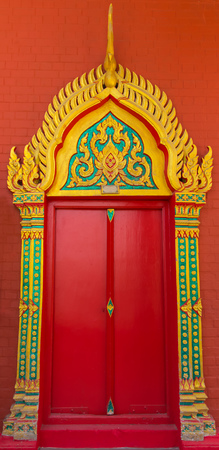 Thai Temple, Wall Thai and Thai Pattern Design on wall ,Traditional Ornament Paint on Temple wallの写真素材
