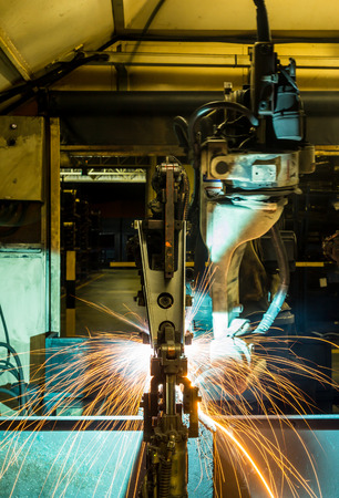 robots welding in a car factoryの写真素材