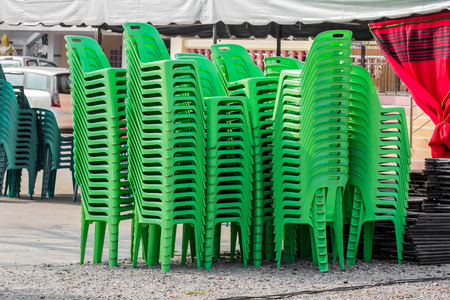 stock of green plastic chairsの写真素材