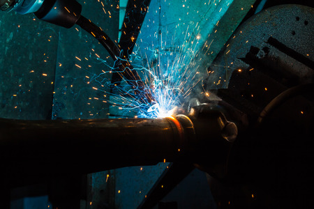Welding robots movement in a car factory