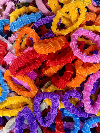 Colored rubber bands for hairの写真素材