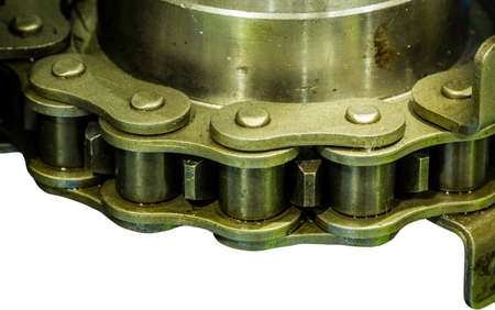 Close-up of a chain drive on an isolated white background.