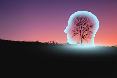 The same tree as the human head with the shadow of the tree within the concept of freedom of thought.の写真素材