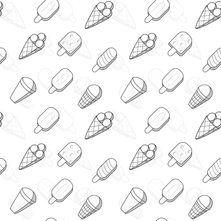 Ice-cream icon line art style seamless pattern black colorのイラスト素材
