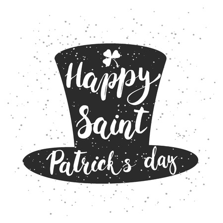 Hand written typography lettering phrase Happy Saint Patric's Day with clover on the white background . Modern calligraphy background for typography greeting with Happy Saint Patric's Dayのイラスト素材