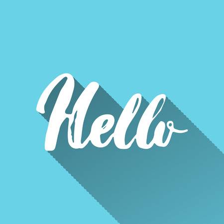Hand drawn typography lettering word Hello isolated on the blue background with shadow. Modern calligraphy for typography greeting and invitation card or t-shirt print design.のイラスト素材