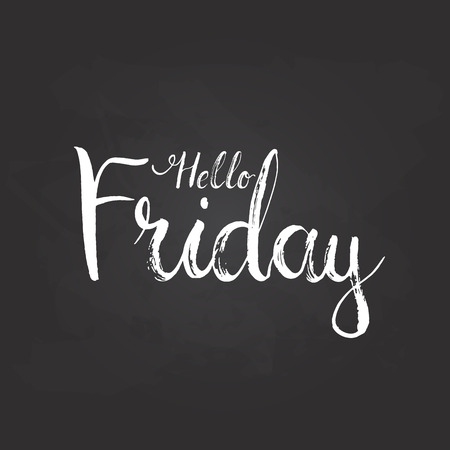 Hand drawn typography lettering phrase Hello Friday on the black background. Modern motivational calligraphy for typography poster and postcard or t-shirt print.のイラスト素材