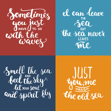 typography lettering phrases set about sea, ocean and summer time. Modern calligraphy for typography greeting and invitation card for sea summer beach party.のイラスト素材