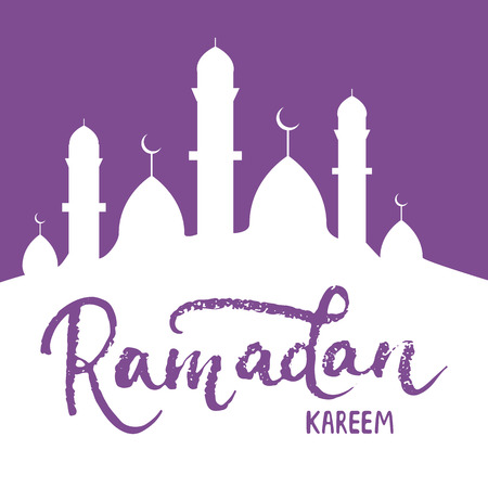 Ramadan Kareem greeting card background with lettering and mosque. Vector illustration for Ramadan - holiest month in the Islamic calendar for Muslims.のイラスト素材