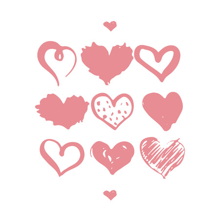 Set of hand drawn hearts isolated on the white background. Monochrome brush ink illustration with hearts.のイラスト素材