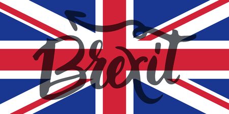 Brexit hand lettering text with United Kingdom flag and EU flag. Vector background about referendum in Great Britain.のイラスト素材