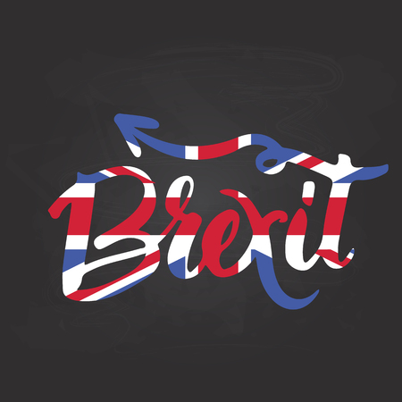 Brexit hand lettering text with United Kingdom flag and EU flag. Vector background about referendum in Great Britain.のイラスト素材