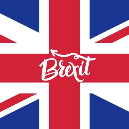 Brexit hand lettering text with United Kingdom flag and EU flag. Vector background about referendum in Great Britain.のイラスト素材