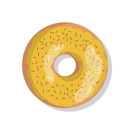 Tasty yellow sweet donut icon with sprinkles isolated on white background. Top view illustration of doughnut for your cafe, restaurant, shop flyer and bannerのイラスト素材