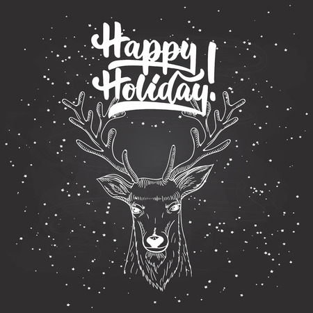 Happy holiday - lettering Christmas and New Year holiday calligraphy phrase isolated on the background. Fun brush ink typography for photo overlays, t-shirt print, flyer, poster design.のイラスト素材