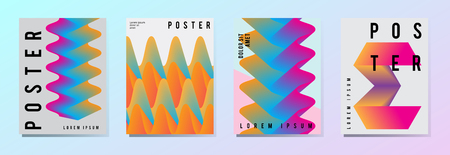 Set of modern poster, flyer, brochure in colorful geometric style with abstract elements. Template design layout.のイラスト素材