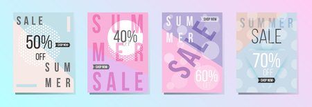 Set of modern poster, flyer, brochure in colorful geometric style with abstract elements. Template design layout.のイラスト素材
