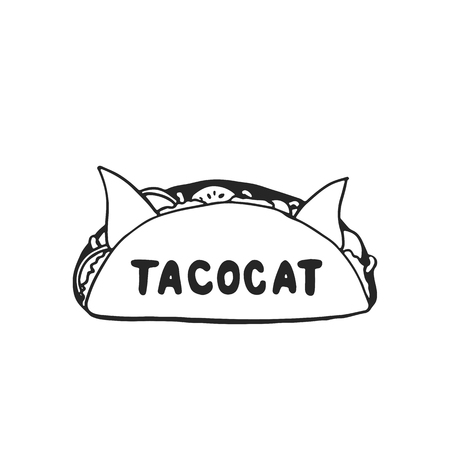 Tacocat - hand drawn dancing lettering quote isolated on the white background. Fun brush ink inscription for photo overlays, greeting card or t-shirt print, poster design.のイラスト素材