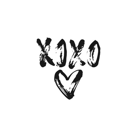 XOXO - hand drawn lettering phrase for Valentines day isolated on the white background. Fun brush ink inscription for photo overlays, greeting card or print, poster designのイラスト素材