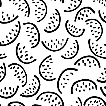 Abstract monochrome hand drawn ink black and white seamless pattern. Brush doodle vector repeated illustration for paper, textile, greeting card, print design.のイラスト素材