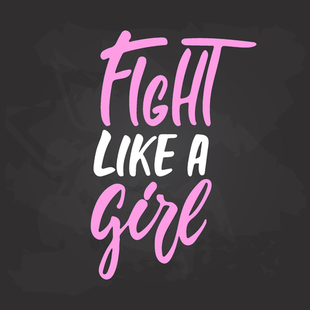 Fight like a Girl - hand drawn October Breast Cancer Awareness Month lettering phrase on black chalkboard background. Brush ink vector quote for banners, greeting card, poster designのイラスト素材