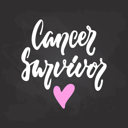 Cancer Survivor - hand drawn October Breast Cancer Awareness Month lettering phrase on black chalkboard background. Brush ink vector quote for banners, greeting card, poster designのイラスト素材