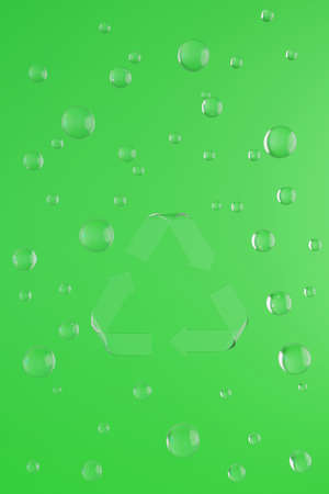 Sign Reduce, Reuse, Recycle on green background with glass balls. 3d render eco illustration.の写真素材