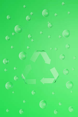 Sign Reduce, Reuse, Recycle on green background with glass balls. 3d render eco illustration.の写真素材